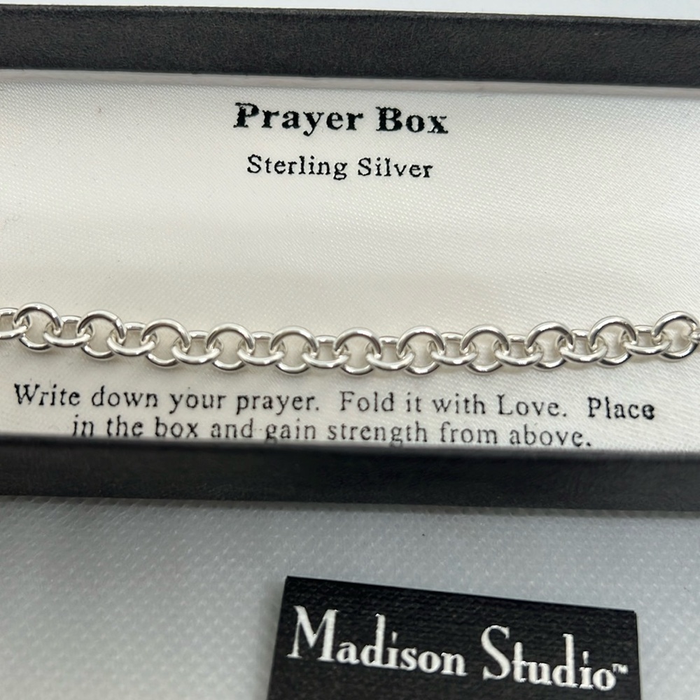 Sterling Silver Charm Bracelet with Prayer Box and Bell charms.